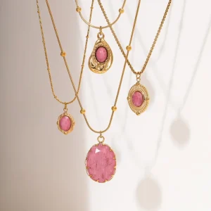 INS Trendy Red Stripe 18K Gold Electroplated Stainless Steel Bamboo Chain Office Women’s Fashion Light Luxury Pendant Necklace