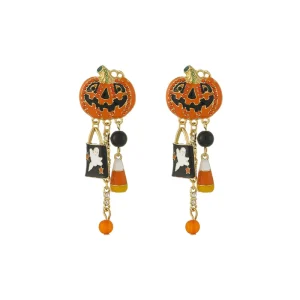 INS Women’s Cute Halloween Cartoon Pumpkin Ghost Enamel Drop Earrings Long Dangle Statement Party Jewelry