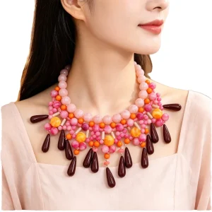 INS style Zinc Alloy Resin Pendant Tassel Beads Chain Necklace Summer Dopamine Vacation Fashion Statement Jewelry