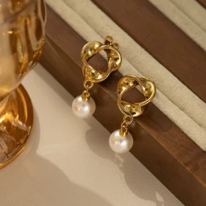 INS style light luxury pearl earrings fashionable versatile twisted Fried Dough Twists versatile style earrings