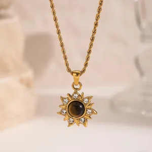 IVANDA 18K Gold Plated Stainless Steel Eye of Tiger and Sun shaped Pendants Necklace for Daily Wear