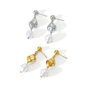 IVANDA Trendy Women’s New Arrivals Bead Pearl Drop Earrings Minimalist Stainless Steel 18K Gold Plated Jewelry