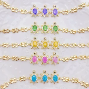 Ice Crystal Bracelet 14k Gold Laminated Diamond Jewelry Fashion Zircon Turtle Kid Bracelet Pulsera Laminada En Oro