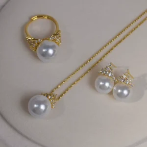 Ice Queen Style Pearl Jewelry Set Fashionable Pearl Earrings Necklace Set for Women Daily Party Wear