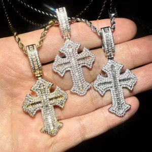 Iced Cross Pendant with Brass Base and CZ Stones for Hip Hop Jewelry Shops