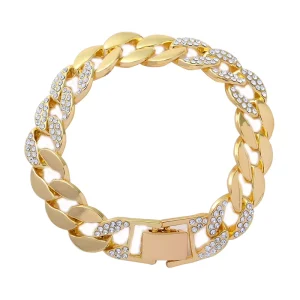 Iced Out 15mm Cuban Link Chain Hip Hop Men Women Charm Bracelet Full Diamond Jewelry