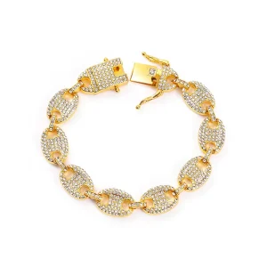 Iced Out Alloy Material With Full Diamond Hip Hop 12mm Coffee Bean Cuban Chain Bracelet