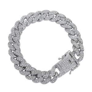 Iced Out Alloy With Full Bling Rhinestone Hip Hop 13mm Cuban Chain Men’s Bracelet