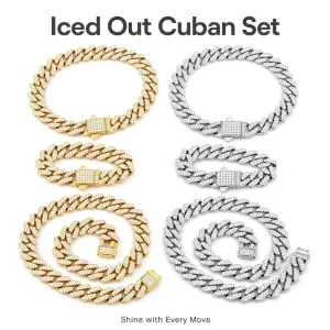Iced Out Cuban Link Jewelry Set 316 Stainless Steel Bracelet & Necklace Chains 18K Gold Hip Hop Party