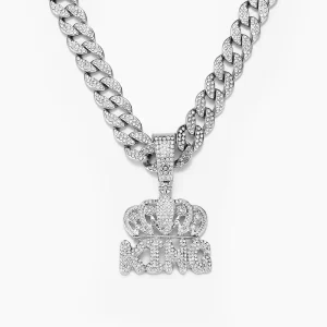 Iced Out Hip Hop 15mm Cuban Chain With Alloy and Rhinestone Crown KING Pendant Necklace