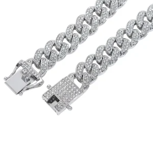 Iced Out Hip Hop Chain Bracelet 13mm Miami Cuban Necklace for Men Gold Rapper Jewelry