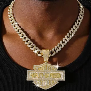 Iced Out Name Letter Pendant Necklace Alloy Crystal Cuban Chain HipHop Bling Jewelry Iconic Motorcycles Symbol For Men Women