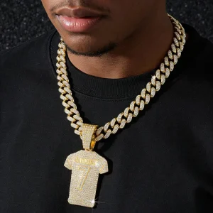Iced Out Number 7 Jersey Pendant Necklace Alloy Gold Plated Cuban Link Chain Sports Jewelry