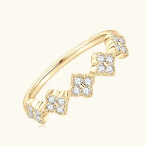 Iced Out Pass Diamond Tester 1.5mm Moissanite Hip Hop Jewelry Eternity Band Stackable Four Leaf Clover Cluster Ring for Women