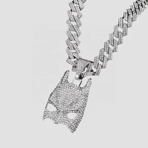 Iced Out Silver Alloy Cuban Chain With Full Bling Rhinestone Hip Hop Animal Pendant Necklace