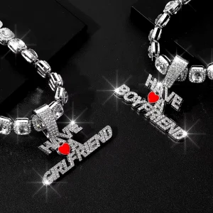 Iced Out Square Diamond Cuban Chain With Alloy and Full Bling Rhinestone Boyfriend Girlfriend Pendant Choker Necklace