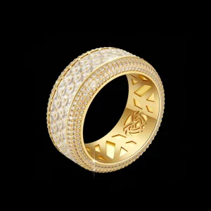 Iced Out Zircon Statement Band Brass Costume Jewelry Men Ring for Daily Wear