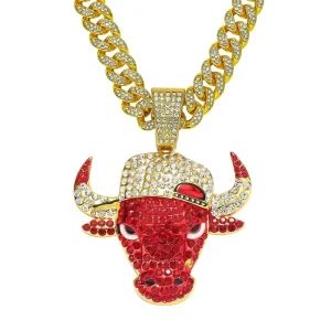 Iced Out for Head Pendant Necklace Gold & Rhodium Plated Stainless Steel Miami Cuban Chain Hip Hop Gift Jewelry