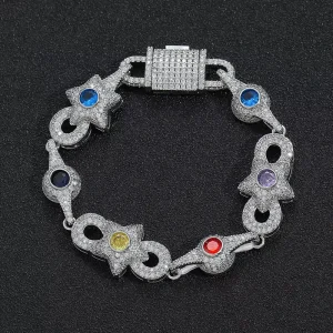 Iced Star Bracelet with Multicolor CZ Stones Brass Base Colorful Gemstone for Mens Rapper Style Jewelry Factory Supply
