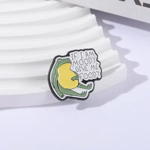If I Am Moody Give Me Foody Enamel Pins Cute Frog Meditation Frog Brooches Clothes Lapel Badge Funny Jewelry Gift
