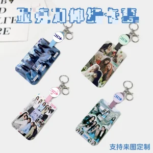 Illit Girl group merchandise card holder with retractable keychain clip Minju Iroha Yunah Moka acrylic pendant