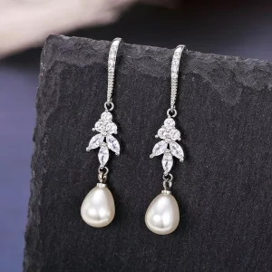 Imitated Diamond Silver Plating Pearl Earrings for Women Wedding Fashion Jewelry CZ Earrings