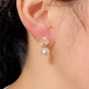 Imitation Baroque Pearl Fashion Drop Earrings for Women Elegant Shiny Cubic Zirconia Wedding Jewelry Gifts