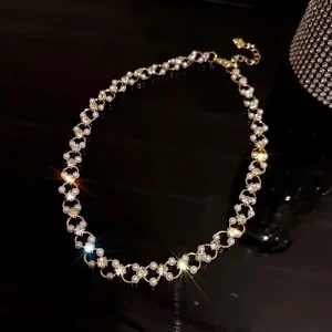Imitation Pearl Chain Necklace Women’s Korean Style Geometric Pattern Clavicle Chain Cyber Celebrity Neck Chain