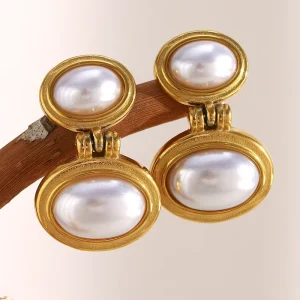 Imitation Pearl Jewelry 18k Gold Plated Earrings Stainless Steel Stud Earring for Women