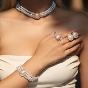 Imitation Pearl Jewelry Set Beaded Necklace Bracelet Earring Set Crystal Wedding Bridal Party Gift for Women