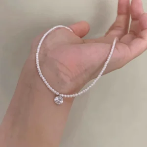 Imitation Pearl S925 Pure Silver Light Luxury Daily Mermaid Tears Eight Heart Eight Arrow Zircon Pendant Necklace