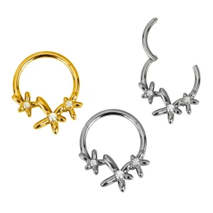 Implant Grade ASTM F136 Titanium Earring Piercing Body Jewelry Nose Rings CZ Hinged Segment Hoop Ring Jewelry