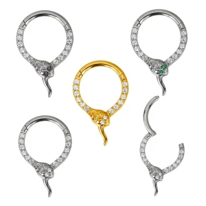 Implant Grade ASTM F136 Titanium Ouroboros Segment Ring With CZ Paved Face Earring Nose Ring Piercing Body Jewelry