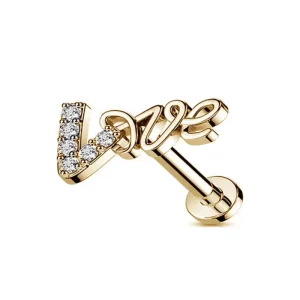 Implant Grade Titanium Valentine’s Day Love CZ Labret Piercing Internal Thread Lip Stud Earrings Ear Cartilage Piercing Jewelry