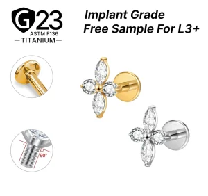 Implant Grade Titanium Zircon Labret Earrings for Body Piercing