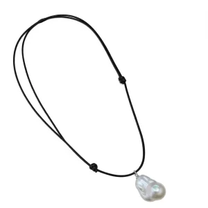 Imported Top Layer Genuine Cowhide Leather Rope Irregular Baroque Punk Necklace Pearls