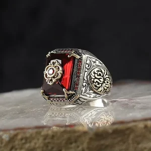 In Stock Retro Ethnic Style Zircon Four Colors Hip Hop Rings Gem Punk Ring Red Stone Ring for Woman Jewelry Women’s Accessories