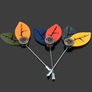 In-Stock Versatile and Trendy Brooches Knitted and Fabric Double-Leaf Brooches
