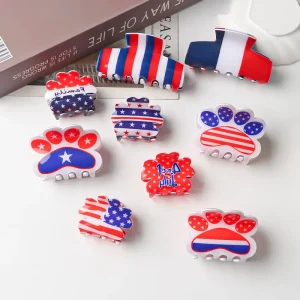 Independence Day Theme 12 Petal Shaped PVC Women Hair Claw Shark Clip Custom Logo Women’s Back of Head Updo Hair Accessory