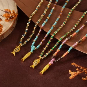 Independent Station Colorful Dopamine Coral Small Fish Beaded Copper Necklace Unisex Versatile Fashion Elegant Temperament