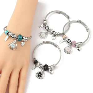 Individual Fashionable Women’s Beaded Bracelet with Zircon Flower Emblem Design Handcrafted DIY Gift