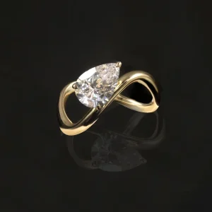 Infinity 2 carat Wedding Ring Set S925 Sterling Silver Gold Plated Prong set Teardrop shaped Moissanite