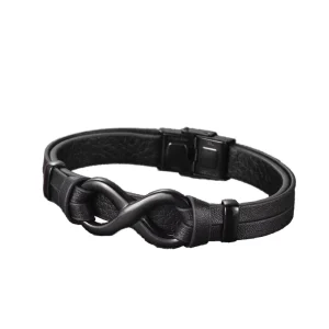 Infinity Cowhide Men’s Leather and Steel Bracelet Stainless Steel Woven Genuine Leather Simple Bracelet
