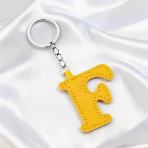Initial Keychain Letter F Yellow Leather Keyring Personalized Alphabet Charm Factory Bulk Supply Gear Shop Sale