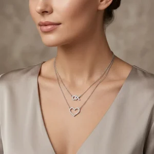 Initials Heart Layered Necklaces Silver Jewelry 925 Sterling Necklaces for Women