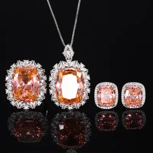 Inlaid Geometric Zircon Necklace Earrings Ring Set Minimalist Jewelry