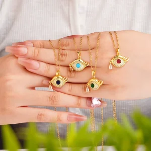 Inlaid Zircon Necklace Women’s Blue Eye Pendant Necklaces Fashion Jewelry Collarbone Chain Stainless Steel Gold plated Necklace