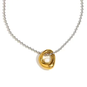 Ins 18K Gold Plated Stainless Steel Geometric Pendant Necklace for Women Waterproof