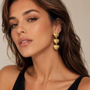 Ins 18K Gold Plated Stainless Steel Heart Drop Earring for Women Jewelry Gift