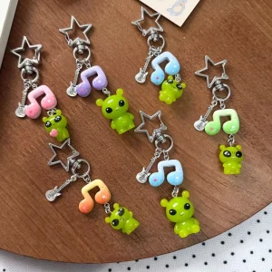 Ins Cross border Rock Cute Chibi Alien Keychain Personalized Sweet Cool Hanging Ornament Bag Charm